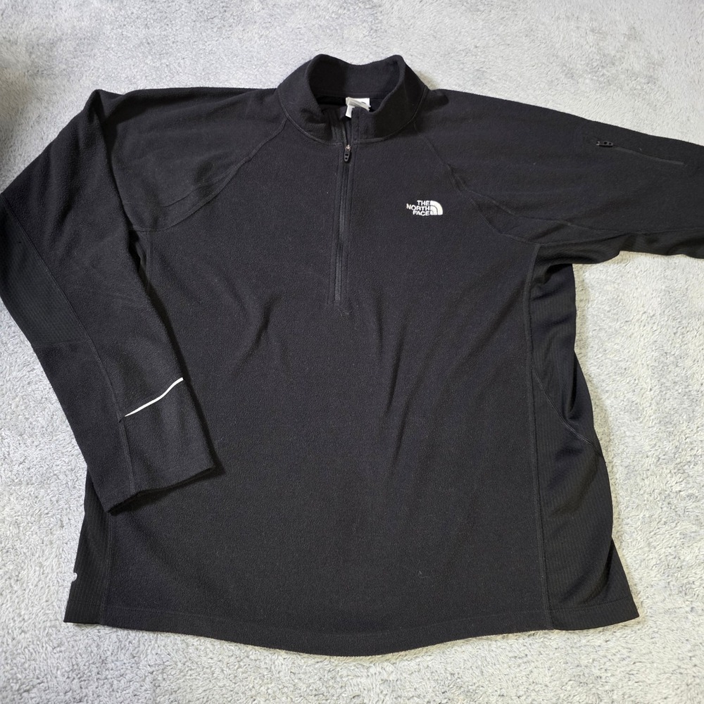 The North Face Mens Large 1/4 Zip Fleece Pullover Black Thumbholes Zip Pocket